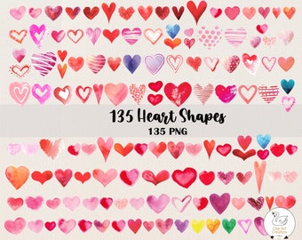 135 Heart Shape Png, Watercolor Clipart, Watercolor Shapes, Pink Heart, Love Heart Png, Instant Download