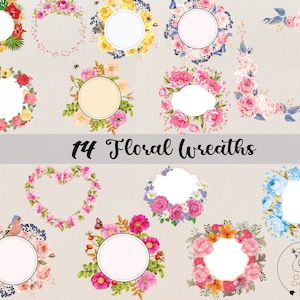 14 Wreath Clipart, Flowers Clipart, Floral Clipart PNG EPS, Wreath Illustrations, Instant Download