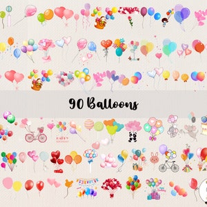 90 Balloons Png, Balloon Clipart, Balloon Png, Balloons Clipart, Birthday Balloon Png, Party Clipart, Baby Shower Clipart, Instant Download