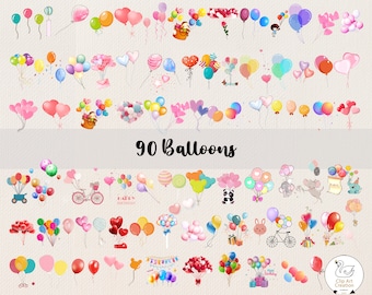 90 Balloons Png, Balloon Clipart, Balloon Png, Balloons Clipart, Birthday Balloon Png, Party Clipart, Baby Shower Clipart, Instant Download