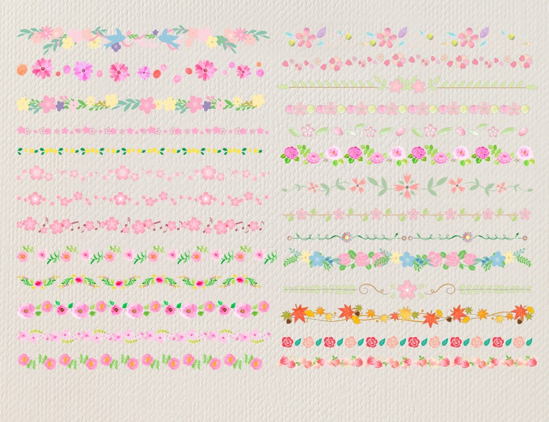 Pu&ograve; includere: Un set di 20 bordi floreali con vari fiori rosa, bianchi e verdi, foglie e viti. Questi bordi sono perfetti per aggiungere un tocco di eleganza a qualsiasi progetto.