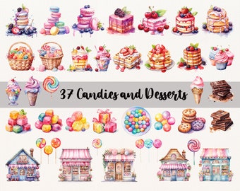 37 Süßigkeiten Png, Süßigkeiten Clipart, Dessert Clipart, Bäckerei Clipart, Kuchen Clipart, Aquarell, Bäckerei Clipart, Eis Clipart, Instant Download