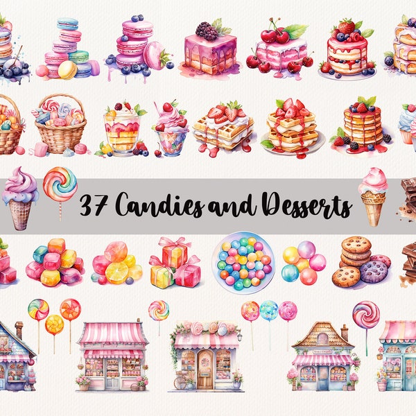 37 Sweets Png, Candy Clipart, Dessert Clipart, Bakery Clipart, Cake Clipart, Watercolor, Bakery Clipart, Ice Cream Clipart, Instant Download