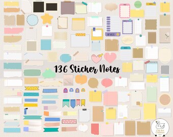 136 digitale plaknotities, digitale stickers, png-stickers, goodnotes planner, digitale stickerkit, notitiepaginakit, direct downloaden