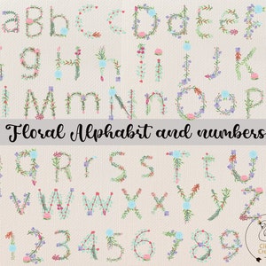 Floral Alphabet Clipart, Blume Alphabet Clipart, Hochzeit Buchstaben PNG EPS Illustrationen, sofortiger Download