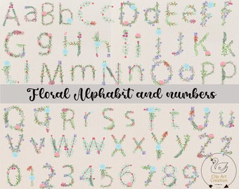 Floral Alphabet Clipart, Flower Alphabet Clipart, Wedding Letters PNG EPS Illustrations, Instant Download