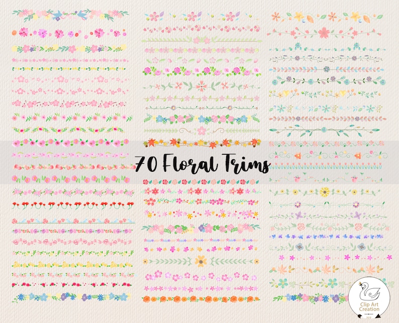 Pu&ograve; includere: 70 bordi floreali in vari colori e stili, tra cui fiori, foglie e volute. I bordi sono perfetti per aggiungere un tocco di fantasia a qualsiasi progetto.
