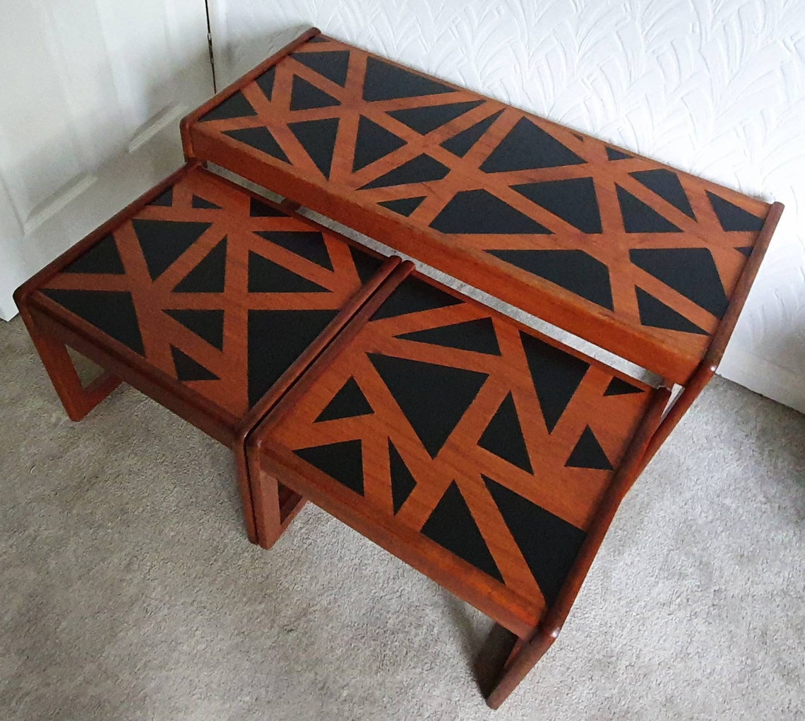 Geometric hand painted nest of coffee tables Etsy