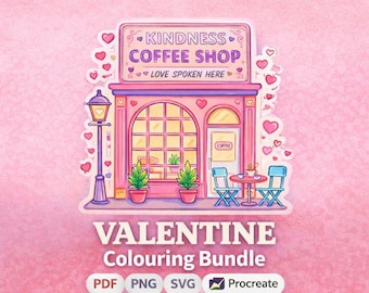 Valentine's Day Coloring Pages | Sticker Style, Procreate Friendly (PDF, PNG, SVG)