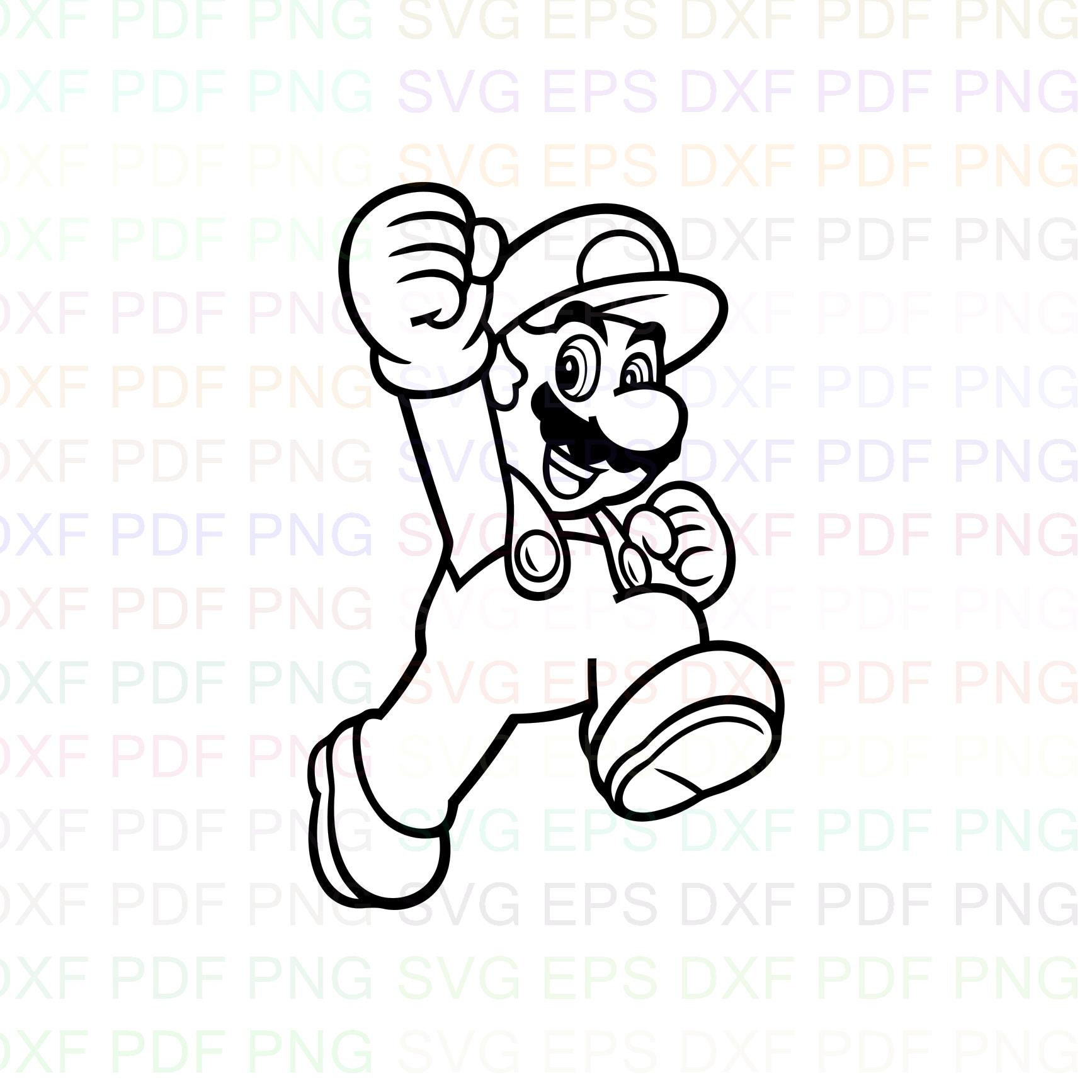 Super Mario Jumping Outline Svg Stitch silhouette Coloring | Etsy