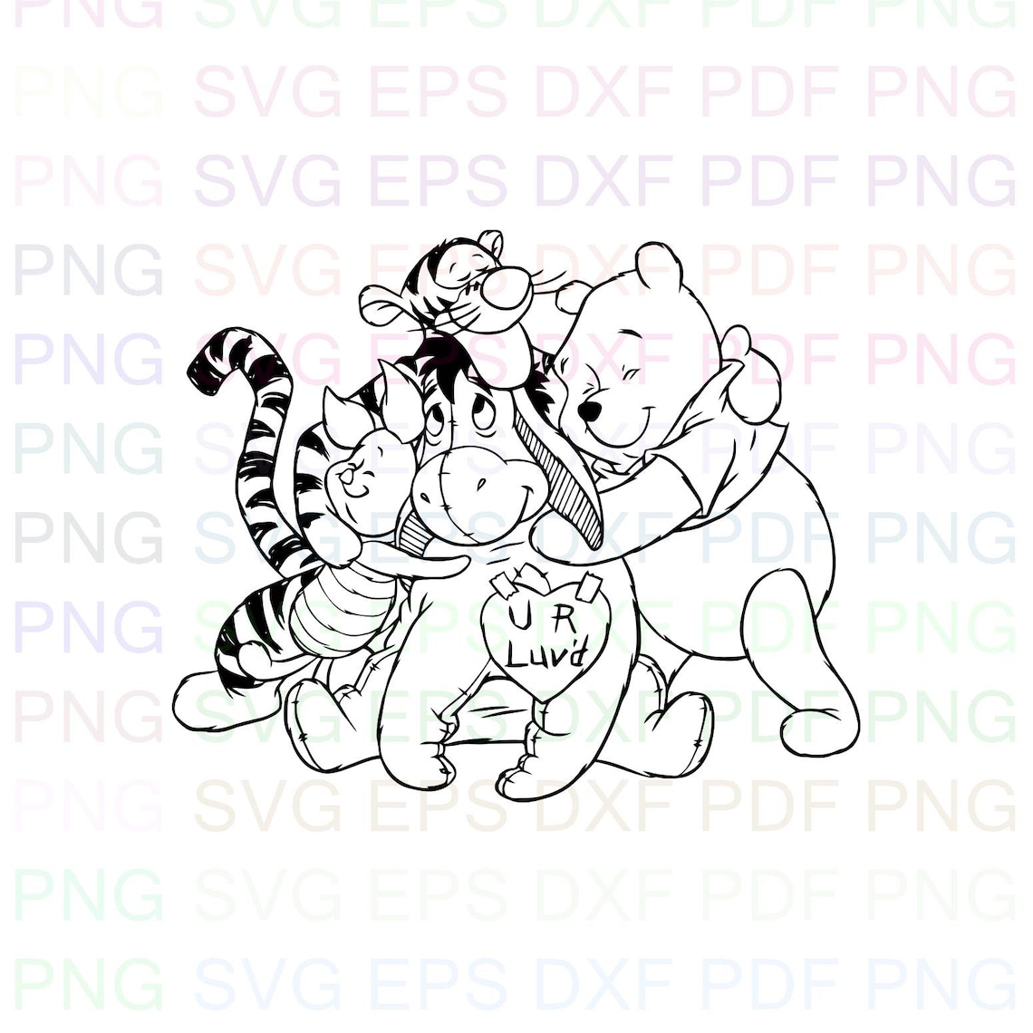 Winnie The Pooh And Friends Outline Svg Stitch silhouette | Etsy