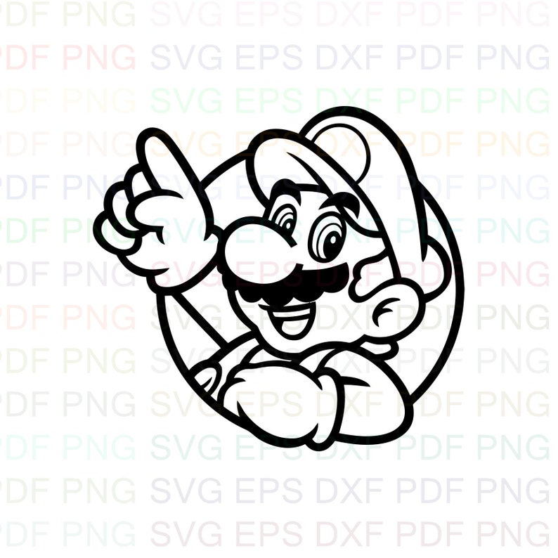 Super Mario Bros Waving His Hand Through A Circle Outline Svg | Etsy