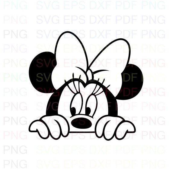Download Minnie Peeking 2 Mickey Mouse Outline Svg Stitch Silhouette Etsy