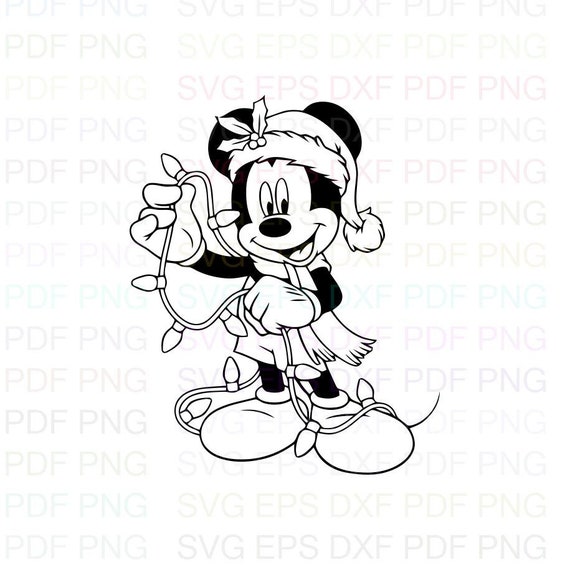 Download Mickey Mouse Christmas With Light And Hat Outline Svg Stitch Etsy