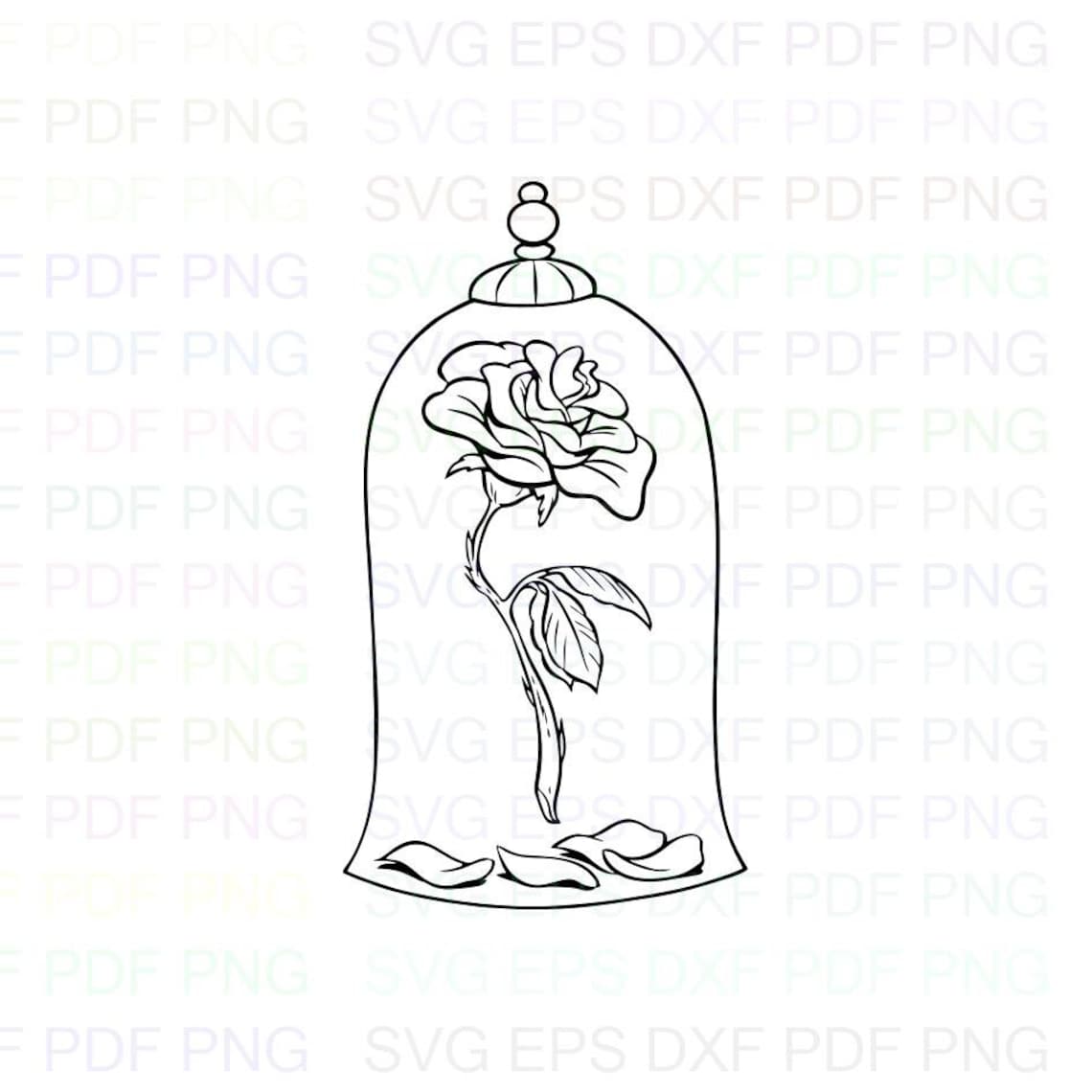 Rose 1 Beauty And The Beast Outline Svg Stitch silhouette | Etsy