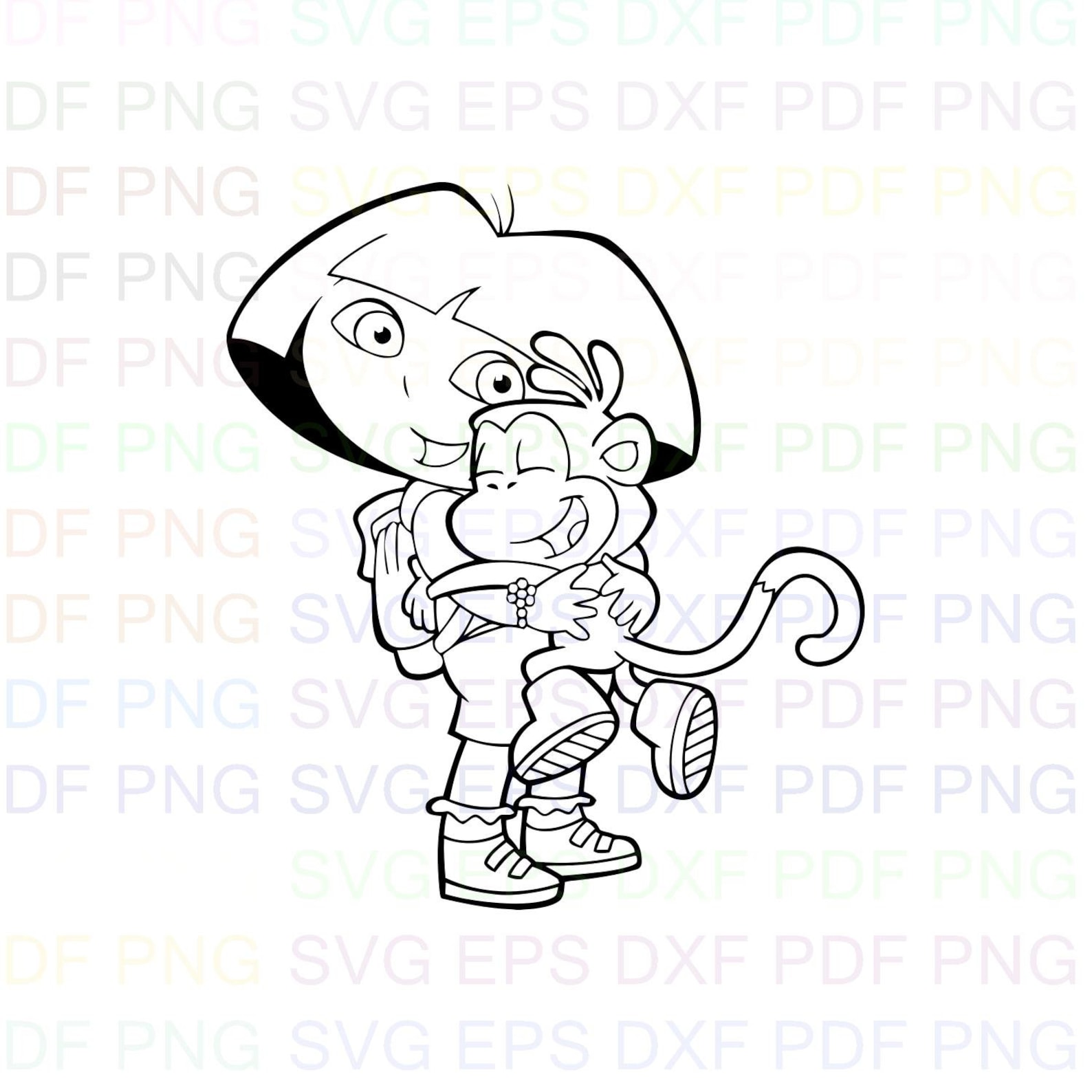 Dora And Boots Hugging 2 Dora The Explorer Outline Svg Stitch Etsy