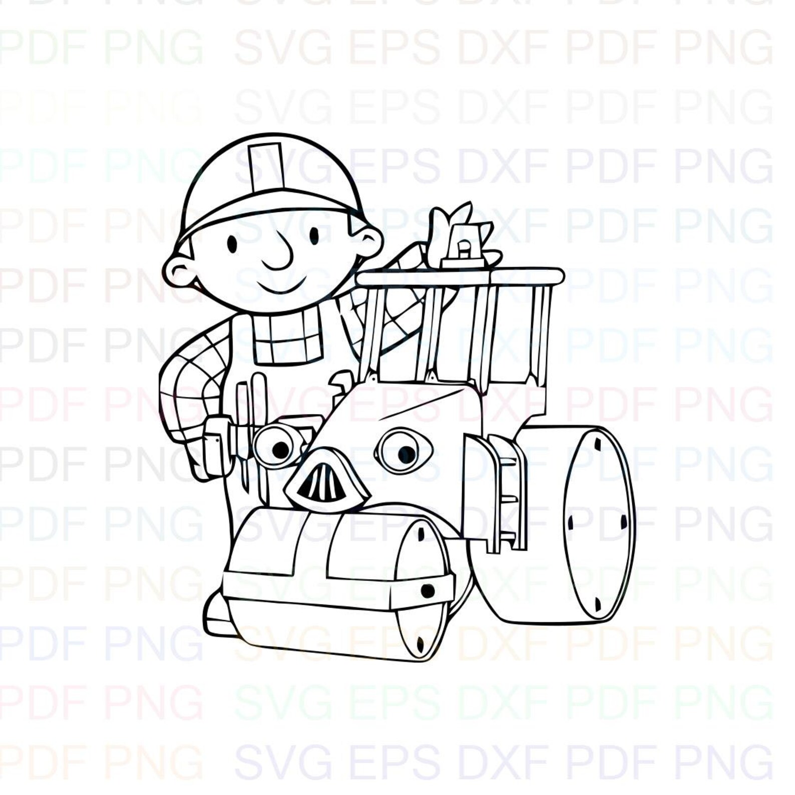 Bob And Roley Bob The Builder Outline Svg Stitch silhouette | Etsy