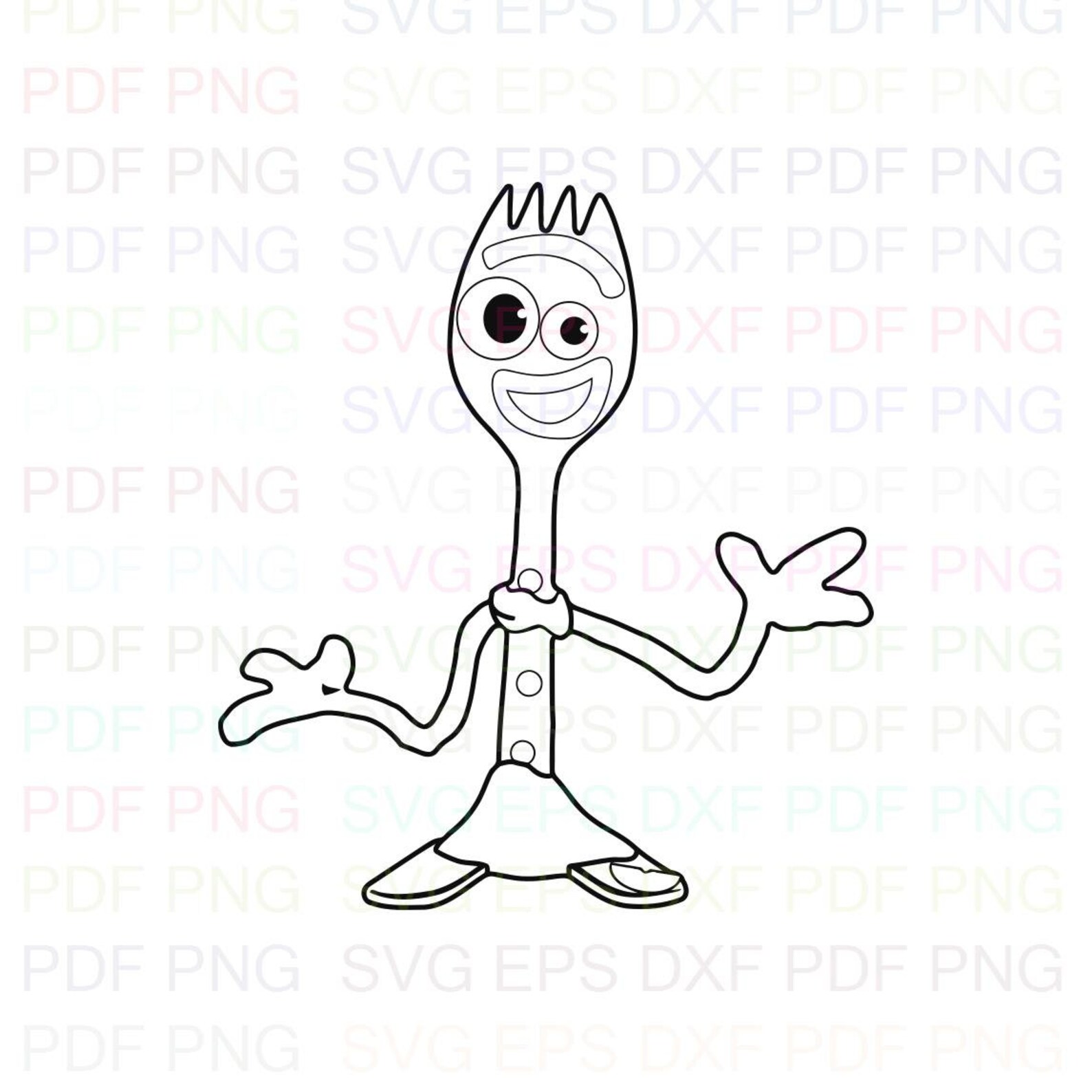 Forky Big Smiley Toy Story Outline Svg Stitch silhouette | Etsy