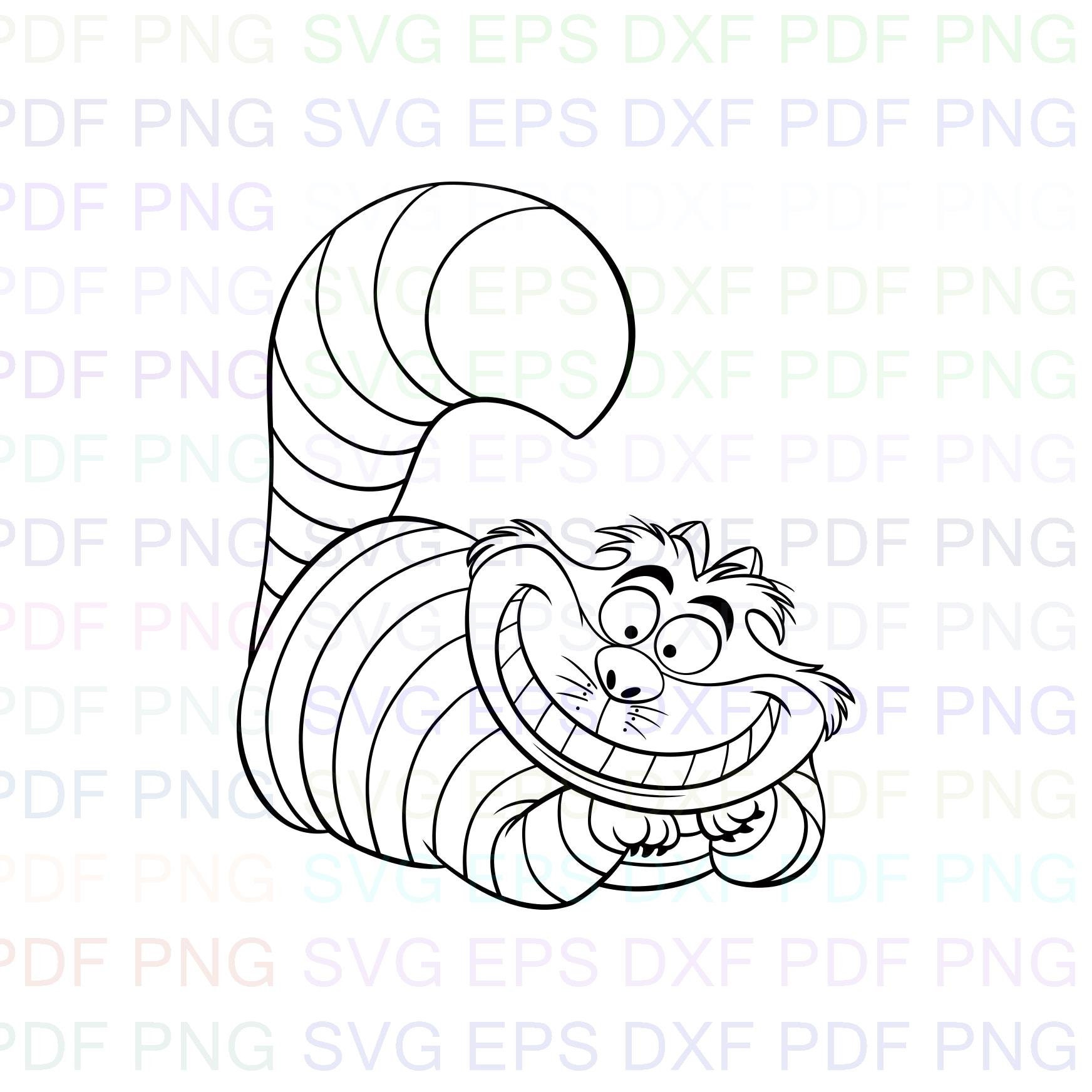 Cheshire Cat Alice Wonderland Outline Svg Stitch silhouette | Etsy