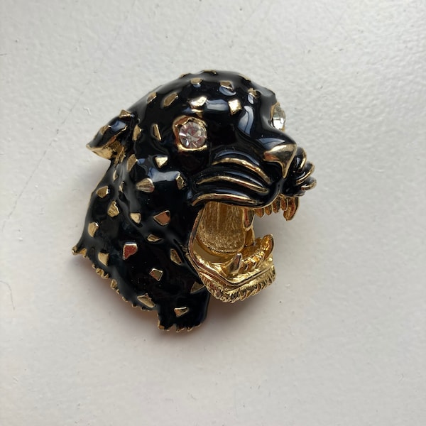 Zwarte panter grote vintage broche (bezet met glanzende strass steentjes)