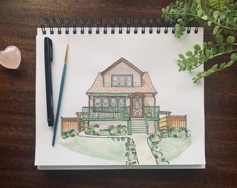 Hand-painted Watercolor Home Portrait: Perfect for house warming gifts