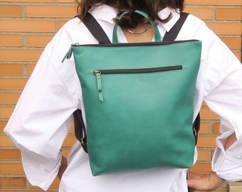 Leather backpack, Backpack, Large backpack, Zipper backpack, Women backpack, Green leather backpack, Gifts for her