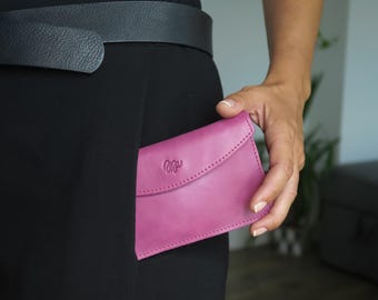 Leather wallet for woman, small leather wallet, pink wallet, wallet for women, minimalist wallet, soft leather wallet, gifts for her