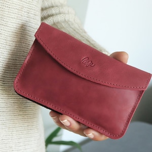 Cartera de cuero para mujer, pequeña cartera de cuero, cartera roja de cuero, cartera para mujer, cartera del piel, billetera de mujer