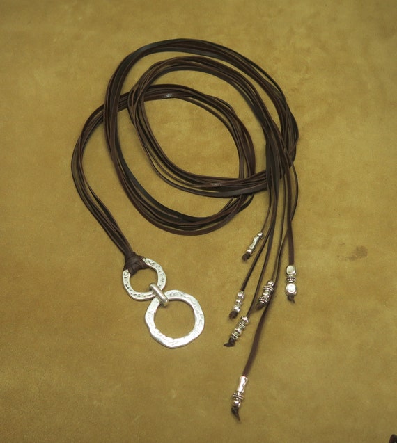 Brown Leather Necklace for Women, Long Necklace, Boho Style  display picture 1