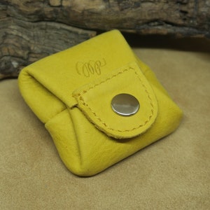 Tiny leather coin purses, mini coin purses, coin bags, tiny folding coin purses, leather coin purses, genuine leather,leather gift for him yellow/mostaza