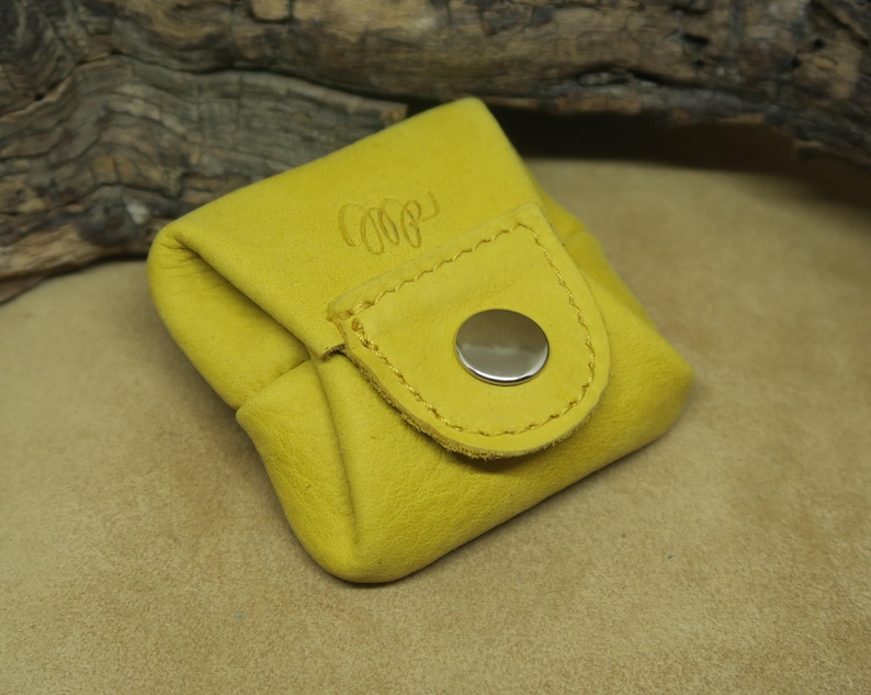 Tiny leather coin purses, mini coin purses, coin bags, tiny folding coin purses, leather coin purses, genuine leather,leather gift for him yellow/mostaza