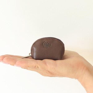 Small leather coin purse, small zipper pouch, tiny leather coin purse, small bag for coins, tiny coin purse Brown