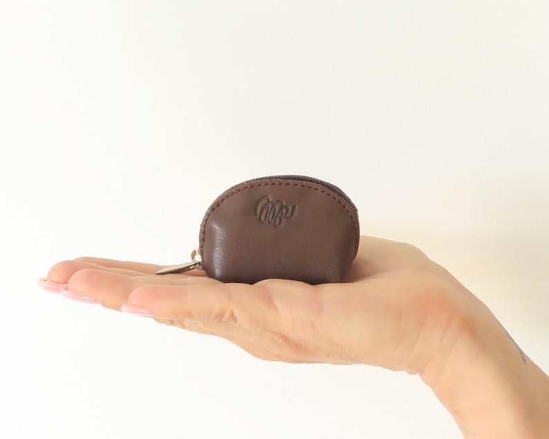 Small leather coin purse, small zipper pouch, tiny leather coin purse, small bag for coins, tiny coin purse Brown