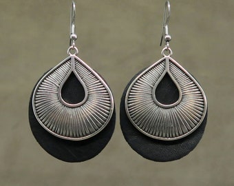 Earrings for women, Ethnic earrings, Big earrings, Leather earrings, Silver coated dangle earrings, Women earrings, Best friend gift