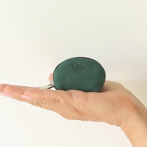 Small leather coin purse, small zipper pouch, tiny leather coin purse, small bag for coins, tiny coin purse Green