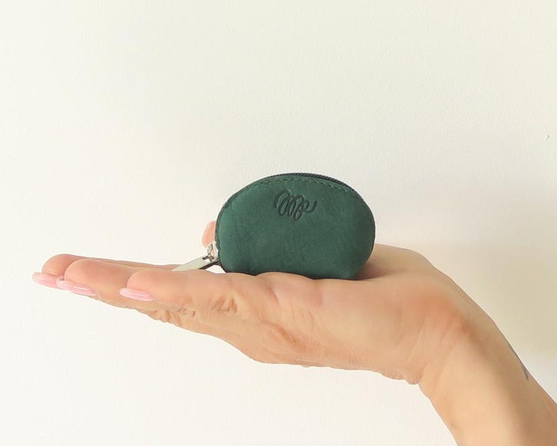 Small leather coin purse, small zipper pouch, tiny leather coin purse, small bag for coins, tiny coin purse Green