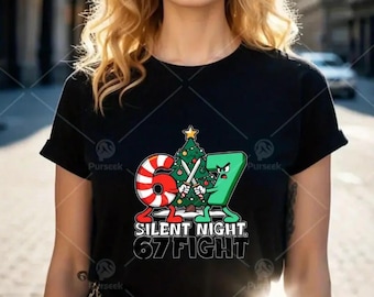 Transfert DTF Silent Night 67 Fight | Transfert thermique drôle de Noël | Thermocollant pour chemise des Fêtes | Conception de numéros de Noël