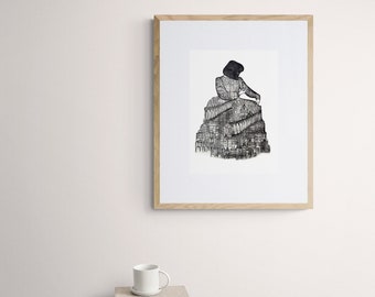 Black and White Art Print | Architecture wall art | Europe Inspiration | Travel | Vintage Dress | Cityscape Art | Buildings print