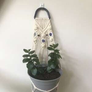 Dark Blue Macrame Plant Hanger/ Indoor Plant Hanger With Glass Beads/ Boho Decor
