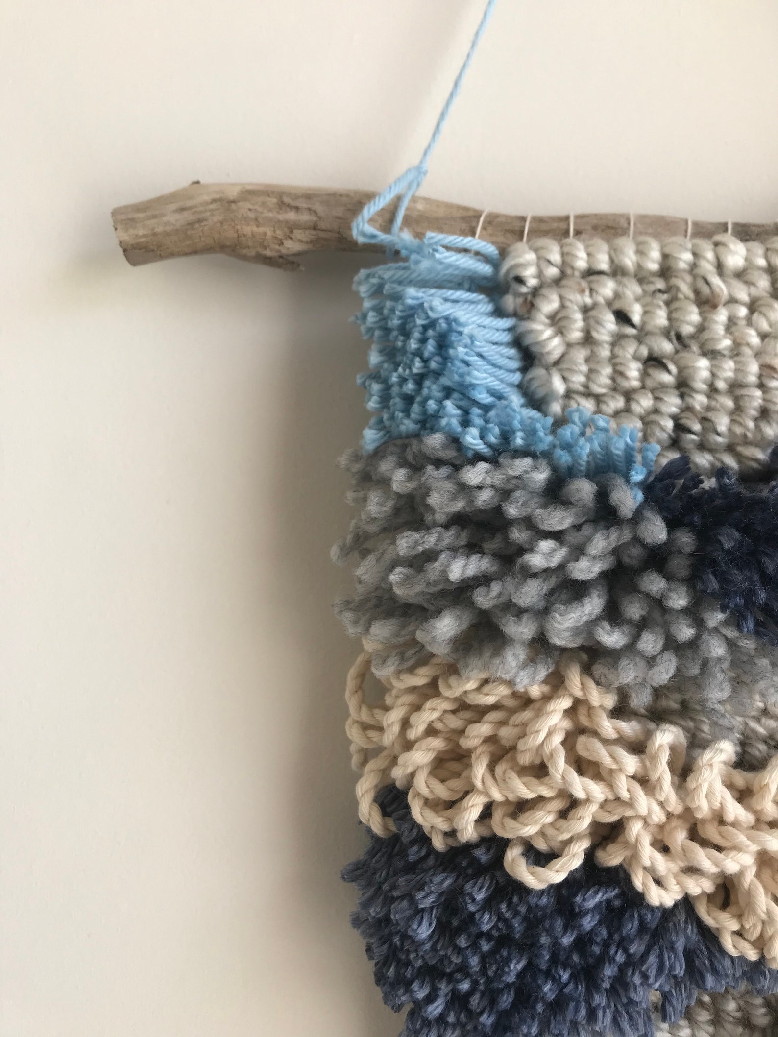 Latch Hook Wall Hanging/Ocean Blue Fabric Art/ Wall Hanging/ Etsy