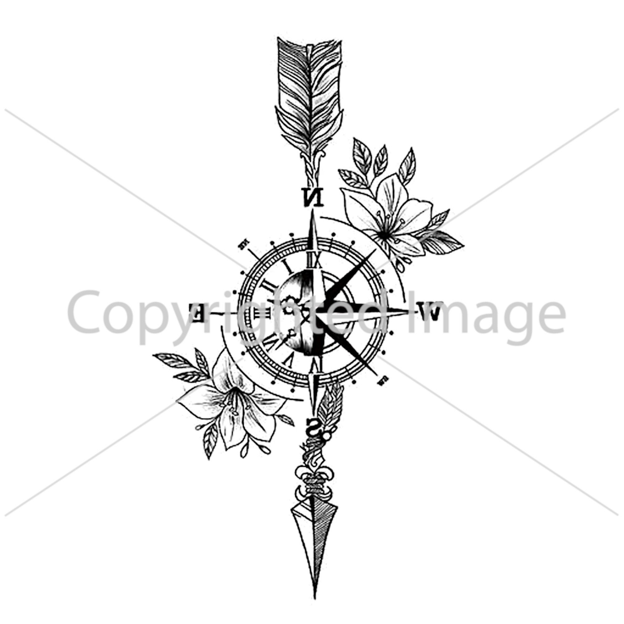 Tattoo Design Flower Compass Digital Download - Etsy