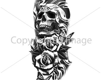 Tattoo Design Skull with Butterfly Roses download