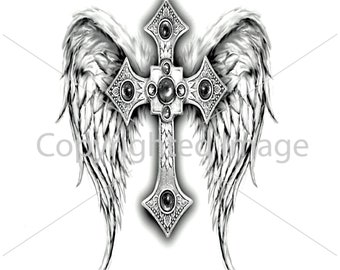 Tattoo Design Cool Wings and cross design Digital download