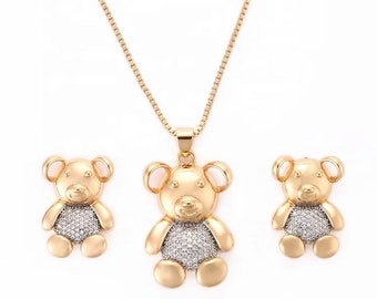 teddy bear necklace and bracelet set