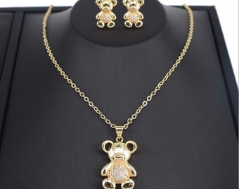 teddy bear necklace set