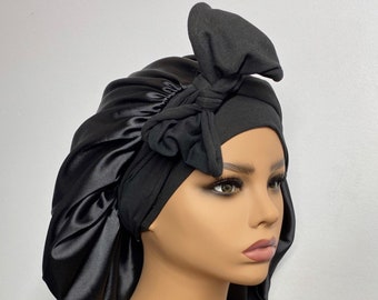 100% Silk Charmeuse Hair Bonnet with long tie, Single Lined, silk sleep cap, Turban bonnet in Canada, Protects hair from damage