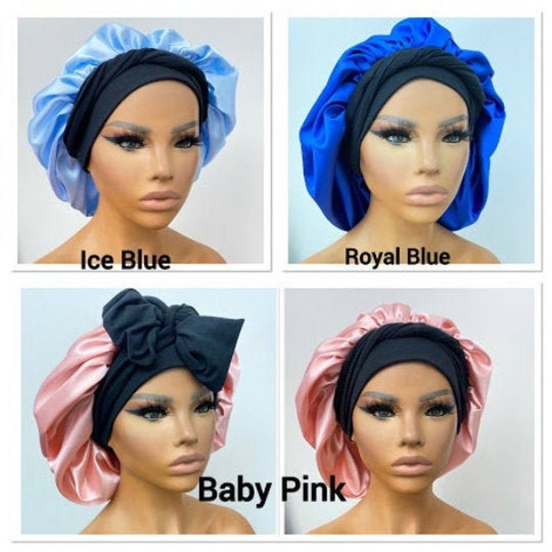 Silk hair Bonnet with wide stretchy tie 