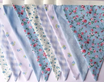 Blue Fabric Bunting: Gingham and Ditsy floral prints