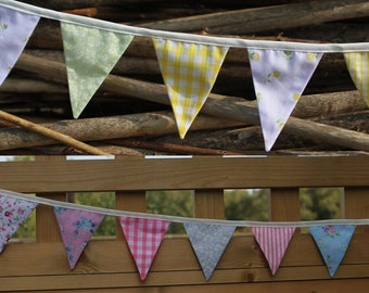 Mini Fabric Bunting: Pink, Blue & Yellow Ditsy Print Flags