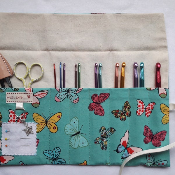 Crochet Hook Case: Turquoise butterfly design